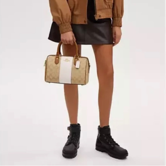 Coach Rowan Women Satchel In Signature Canvas With Stripe Light Khaki Color $495 - Picture 12 of 12